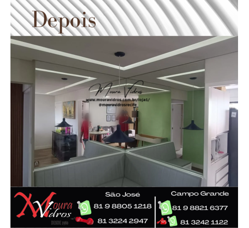 ESPELHO APARTAMENTO PAREDE EM  L ANTES E DEPOIS